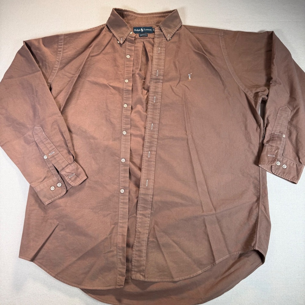 Ralph Lauren Yarmouth Mens 16.5 34/35 Brown Cotton Button Down Shirt Color Pony